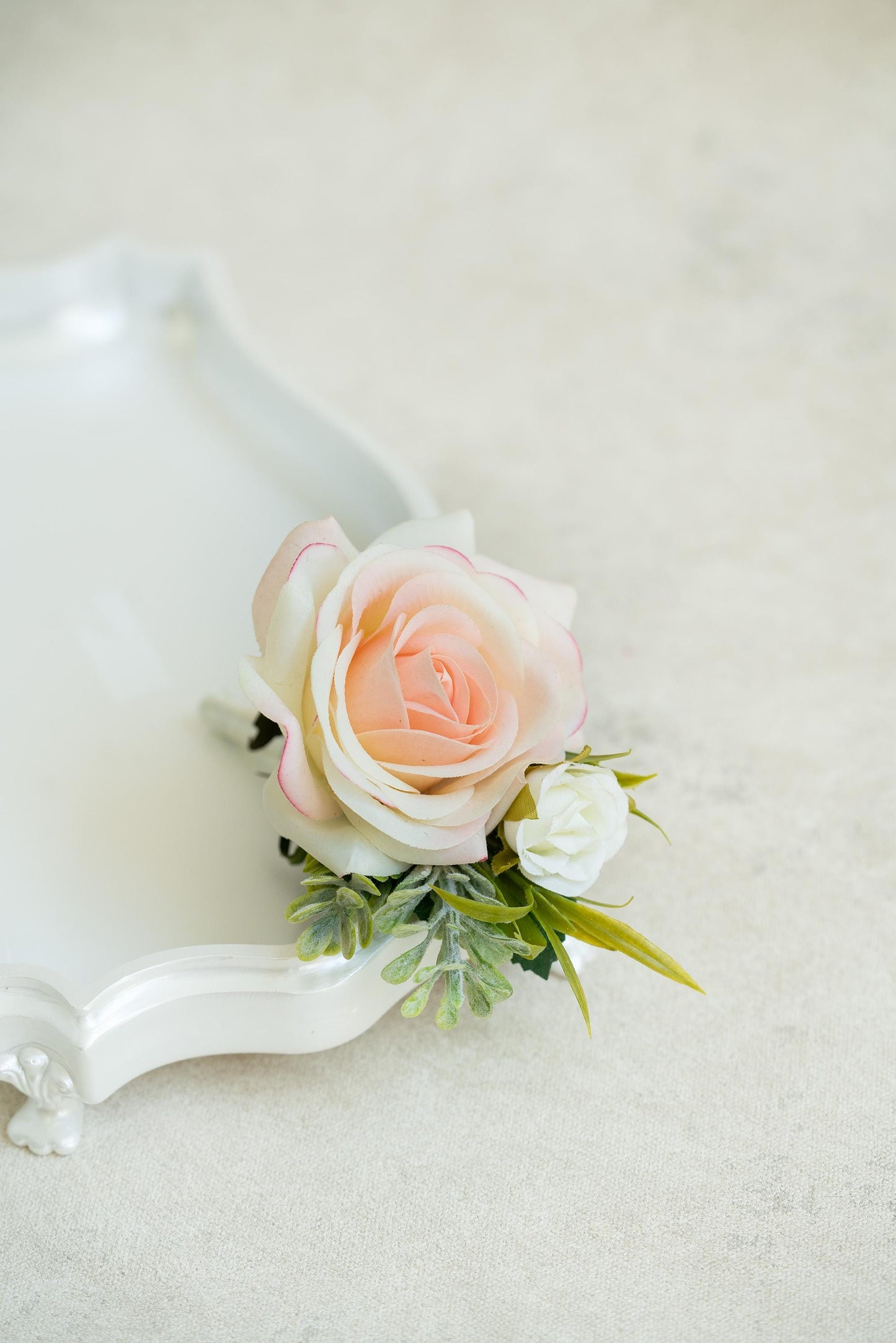 Real Touch Champagne Pink Rose Pearl Bracelet Wrist Corsage Gift For Her Mom, Prom, Bridesmaid Bridal Accessories, Boutonniere Wedding Gift