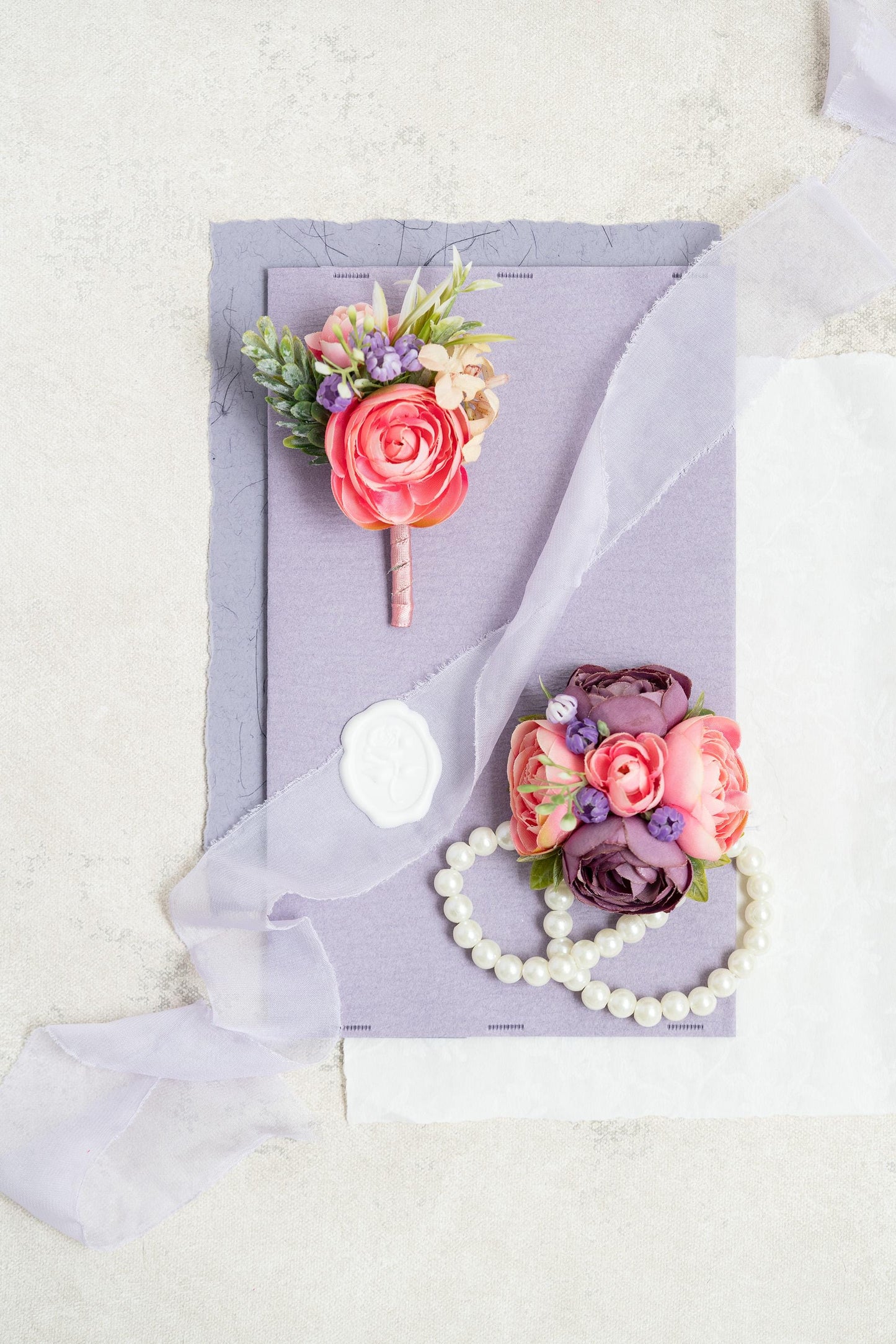 Personalized Lavender Pink Rose Pearl Bracelet Wrist Corsage Gift Bridesmaid, Flower Girl, Mom, Wedding Bridal Accessories, Prom Boutonniere