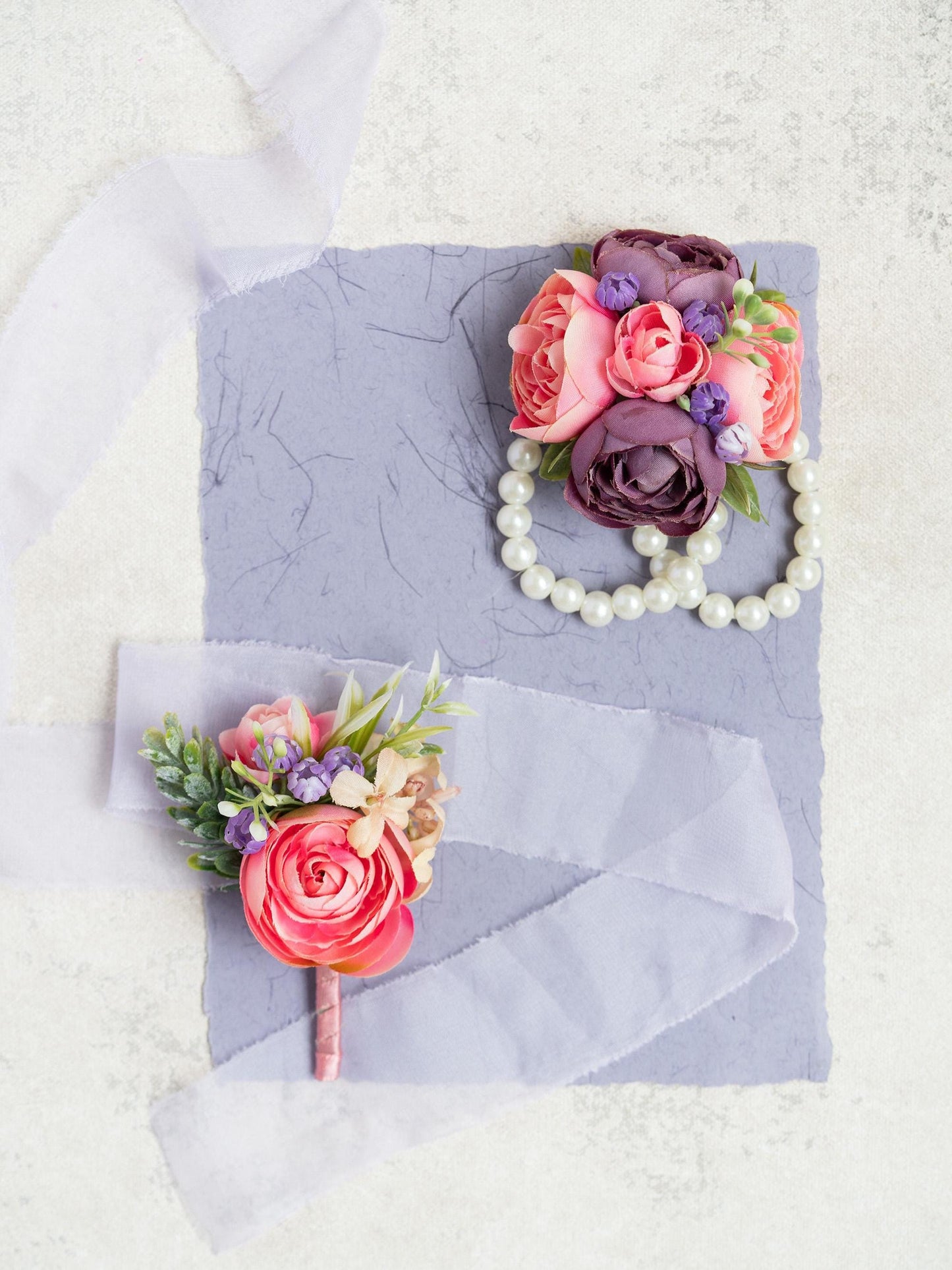 Personalized Lavender Pink Rose Pearl Bracelet Wrist Corsage Gift Bridesmaid, Flower Girl, Mom, Wedding Bridal Accessories, Prom Boutonniere