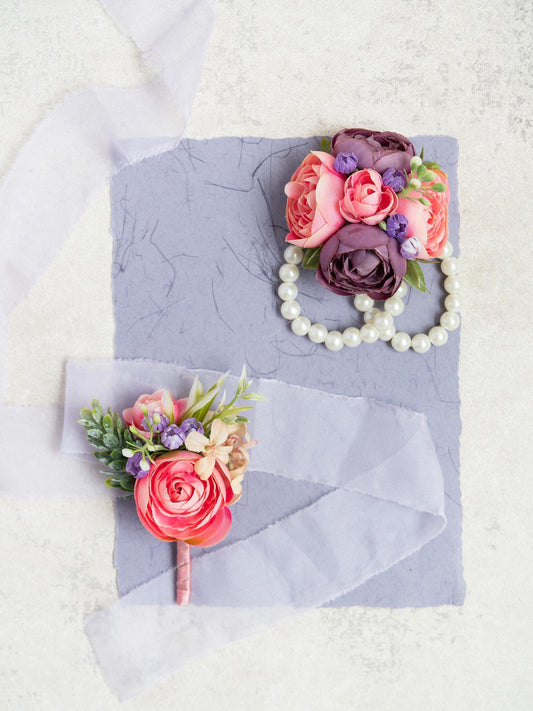 Personalized Lavender Pink Rose Pearl Bracelet Wrist Corsage Gift Bridesmaid, Flower Girl, Mom, Wedding Bridal Accessories, Prom Boutonniere