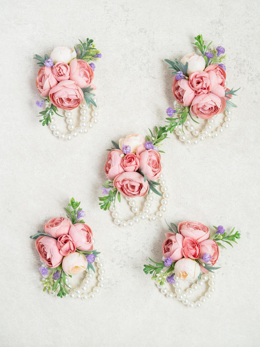 Cute Hot Dusty Rose Pearl Bracelet Wrist Corsage Bridesmaid Gift For Her, Mom Gift, Wedding Bridal Accessories, Dusty Pink Boutonniere Prom