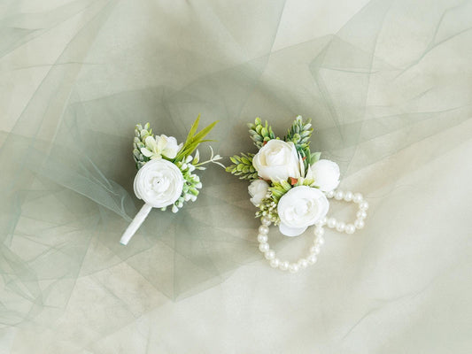 Rustic White Rose Pearl Bracelet Wrist Corsage Gift for Her Bridesmaid, Prom, Anniversary, Baby Shower, Bridal Accessories, Wedding Gift