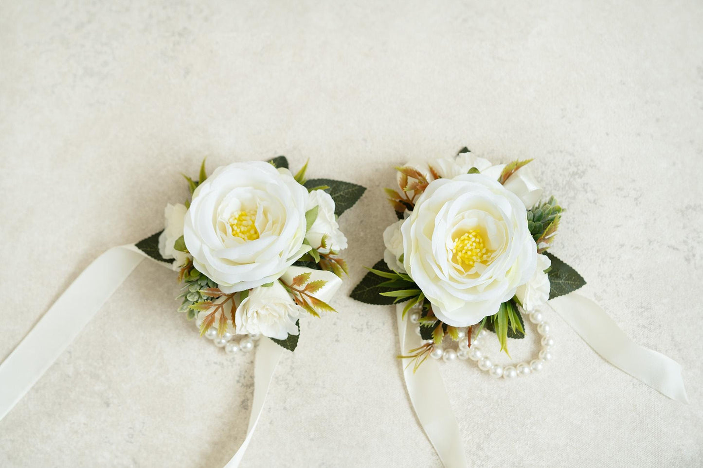 Soft White Rose Pearl Bracelet Wrist Ribbon Corsage Gift for Her Rustic Wedding, Prom, Bridesmaid, Bridal Accessories, Best Man Boutonniere