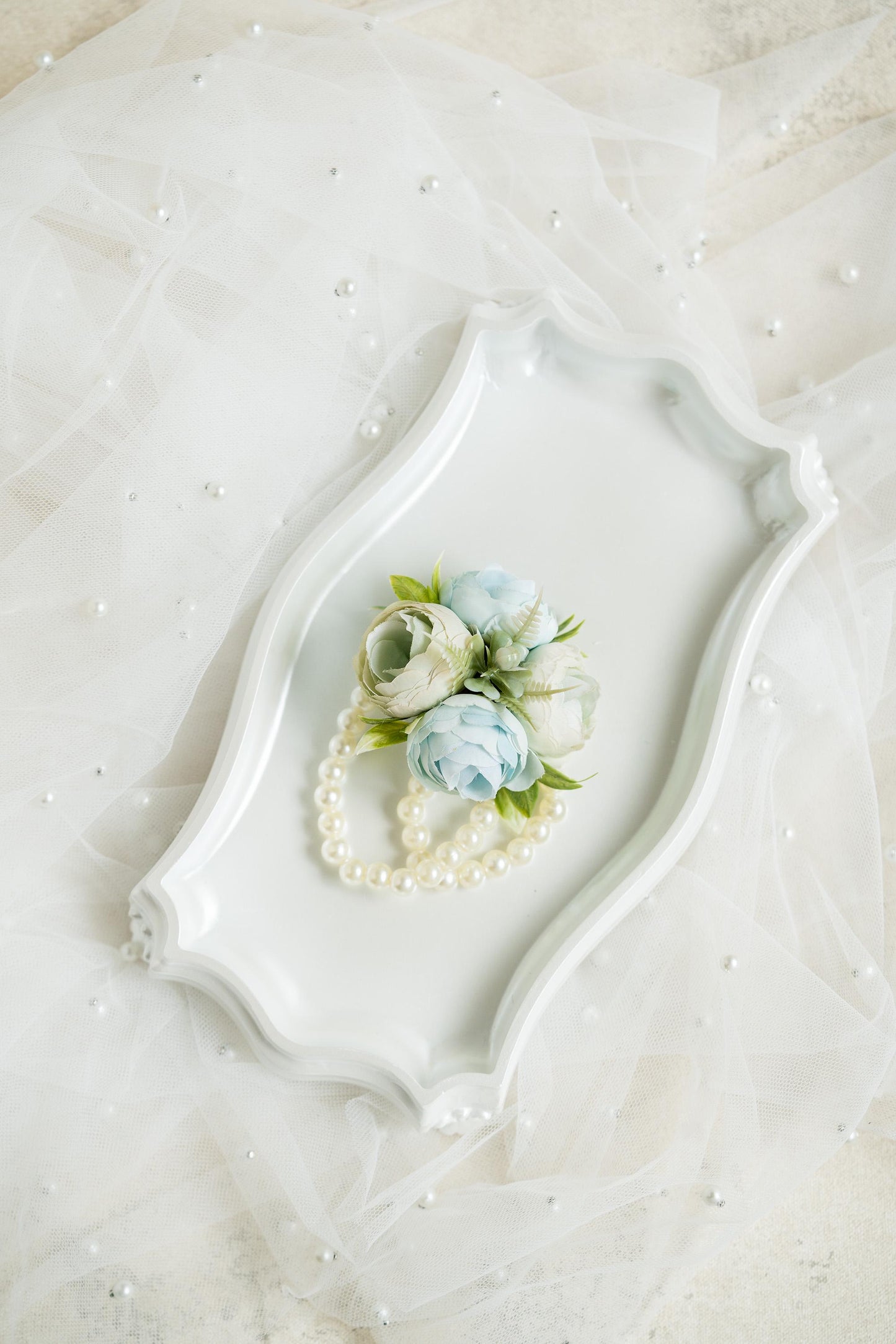 Personalized Mint Blue Rose Pearl Bracelet Wrist Corsage Gift For Her Prom, Proposal, Engaged, Wedding, Something Blue Groom Boutonniere