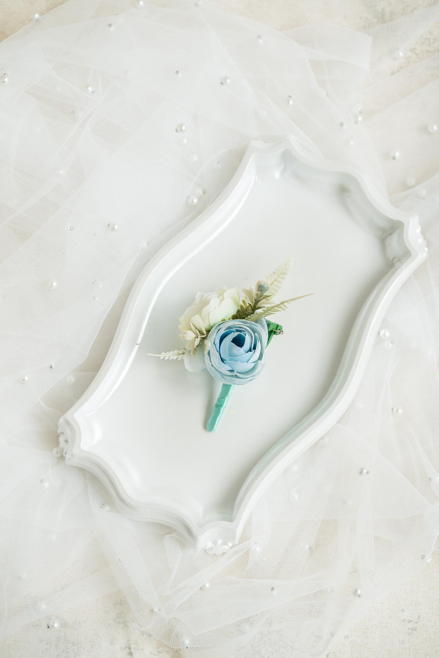 Personalized Mint Blue Rose Pearl Bracelet Wrist Corsage Gift For Her Prom, Proposal, Engaged, Wedding, Something Blue Groom Boutonniere