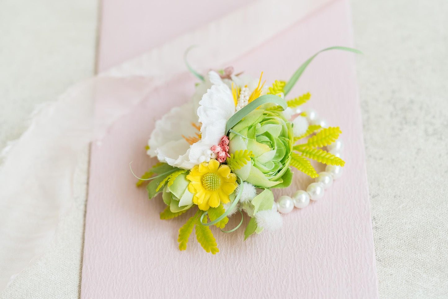 Rustic White Poppy Pearl Bracelet Wrist Corsage Gift for Prom, Church Wedding, Bridesmaid, Mom, Baby Shower, Anniversary, Bridal Accessories