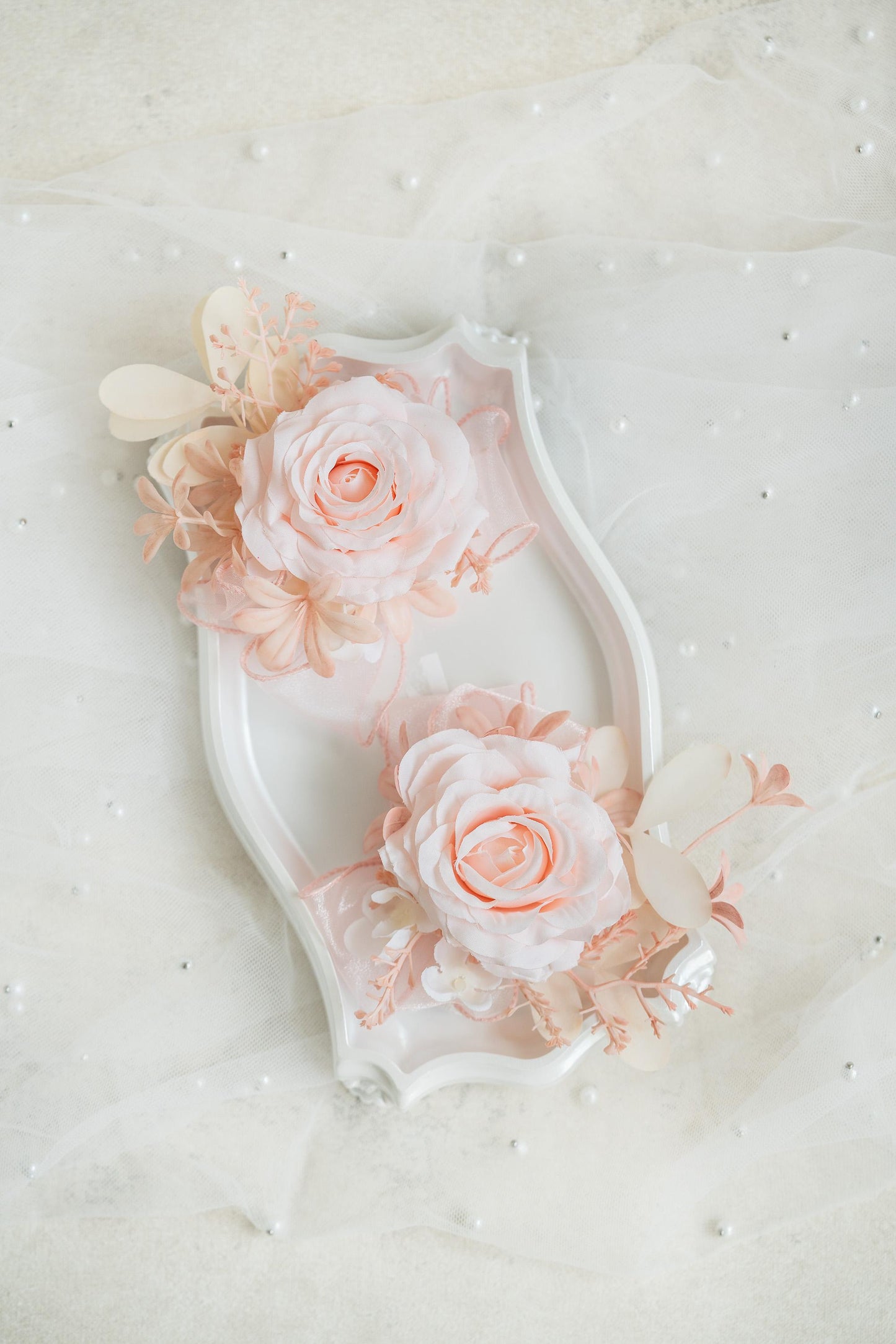 Full Baby Pink Rose Pearl Bracelet Wrist Corsage Bridesmaid Gift for Her, Prom, Baby Shower, Bridal Accessories, Elegant Anniversary Gift