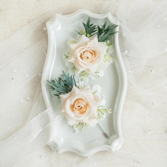 Soft White Rose Pearl Bracelet Wrist Corsage Gift for Her Elegant Wedding, Bridesmaid Gift, Prom Boutonniere, Mom Gift, Bridal Accessories