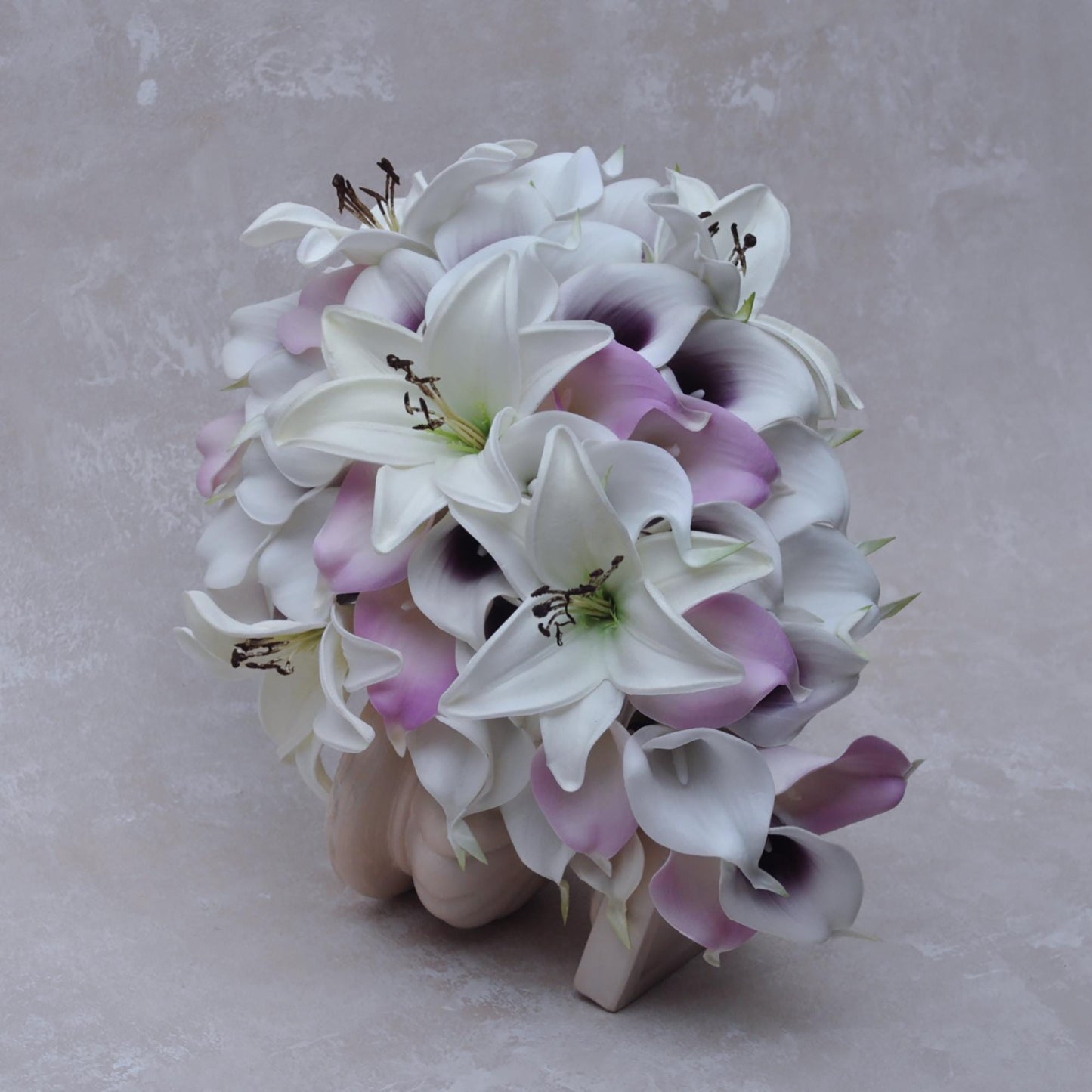 Cascade Real Touch Lilac Calla Lily Bridal Bouquet, White Tiger Lily Bridesmaid Bouquet, Beach Wedding Bouquet Gift, Bridal Accessories