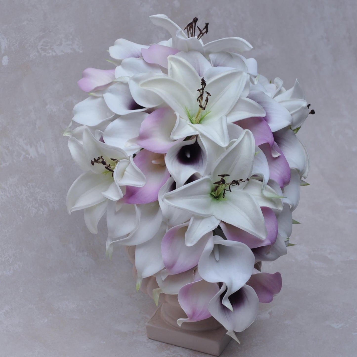 Cascade Real Touch Lilac Calla Lily Bridal Bouquet, White Tiger Lily Bridesmaid Bouquet, Beach Wedding Bouquet Gift, Bridal Accessories