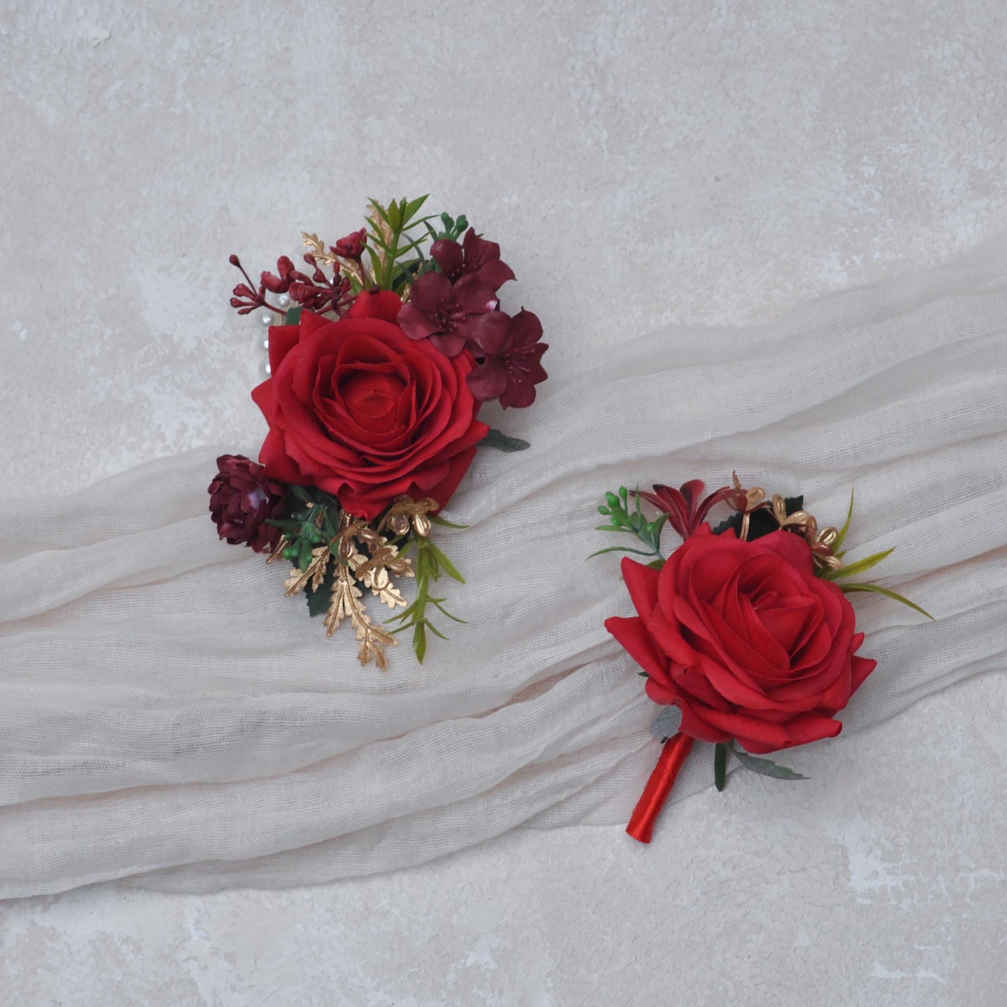 Large Real Touch Red Rose Pearl Bracelet Wrist Corsage Gift for Bridesmaid, Mom Anniversary, Bridal Accessories, Best Man Boutonniere Prom