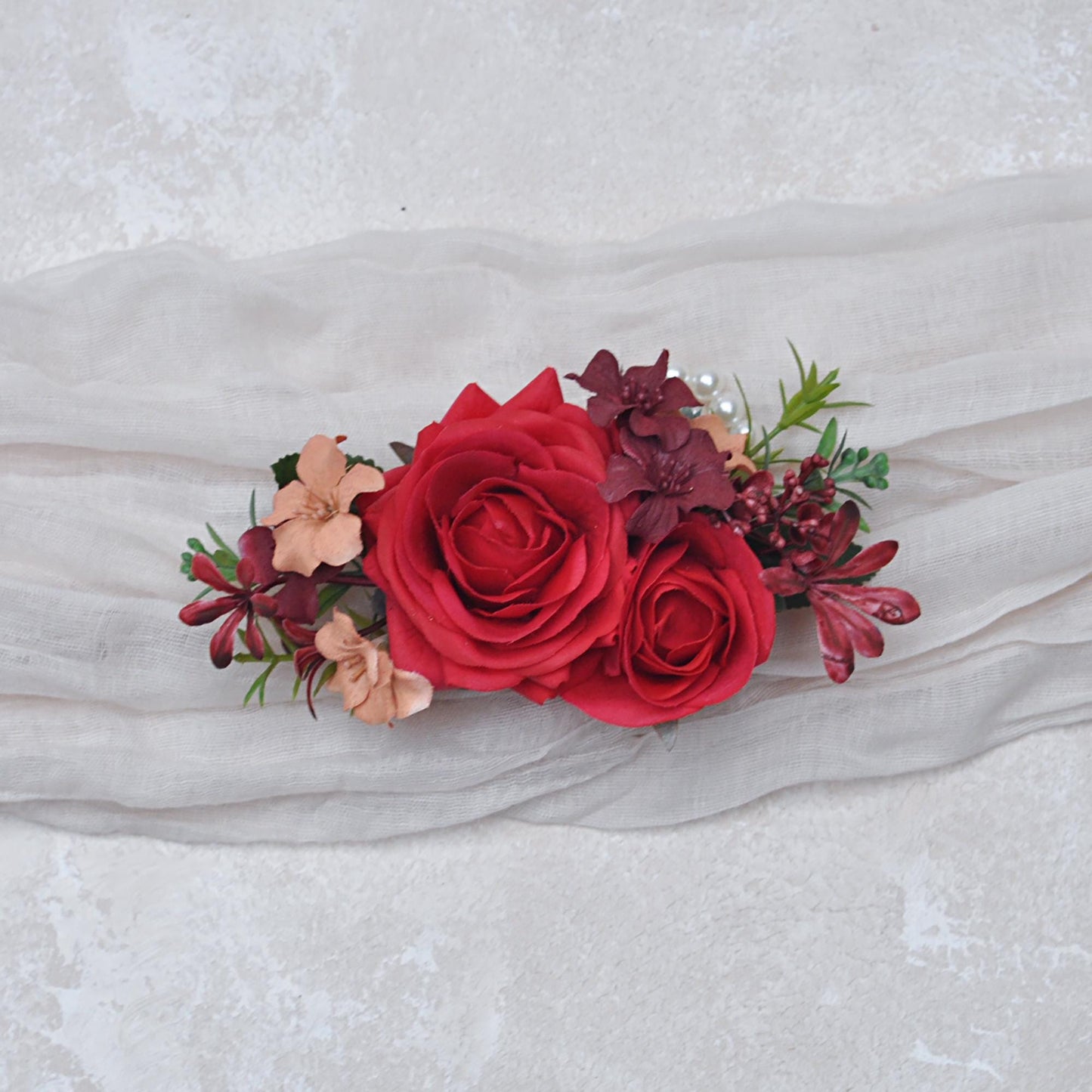 Big Real Touch Red Rose Pearl Bracelet Wrist Corsage Bridesmaid Gift for Mom, Wedding Bridal Accessories, Best Man Boutonniere Prom Gift