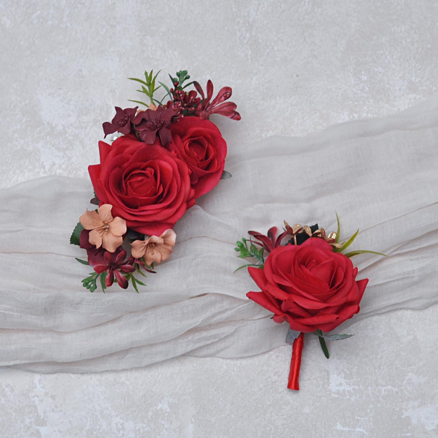 Big Real Touch Red Rose Pearl Bracelet Wrist Corsage Bridesmaid Gift for Mom, Wedding Bridal Accessories, Best Man Boutonniere Prom Gift