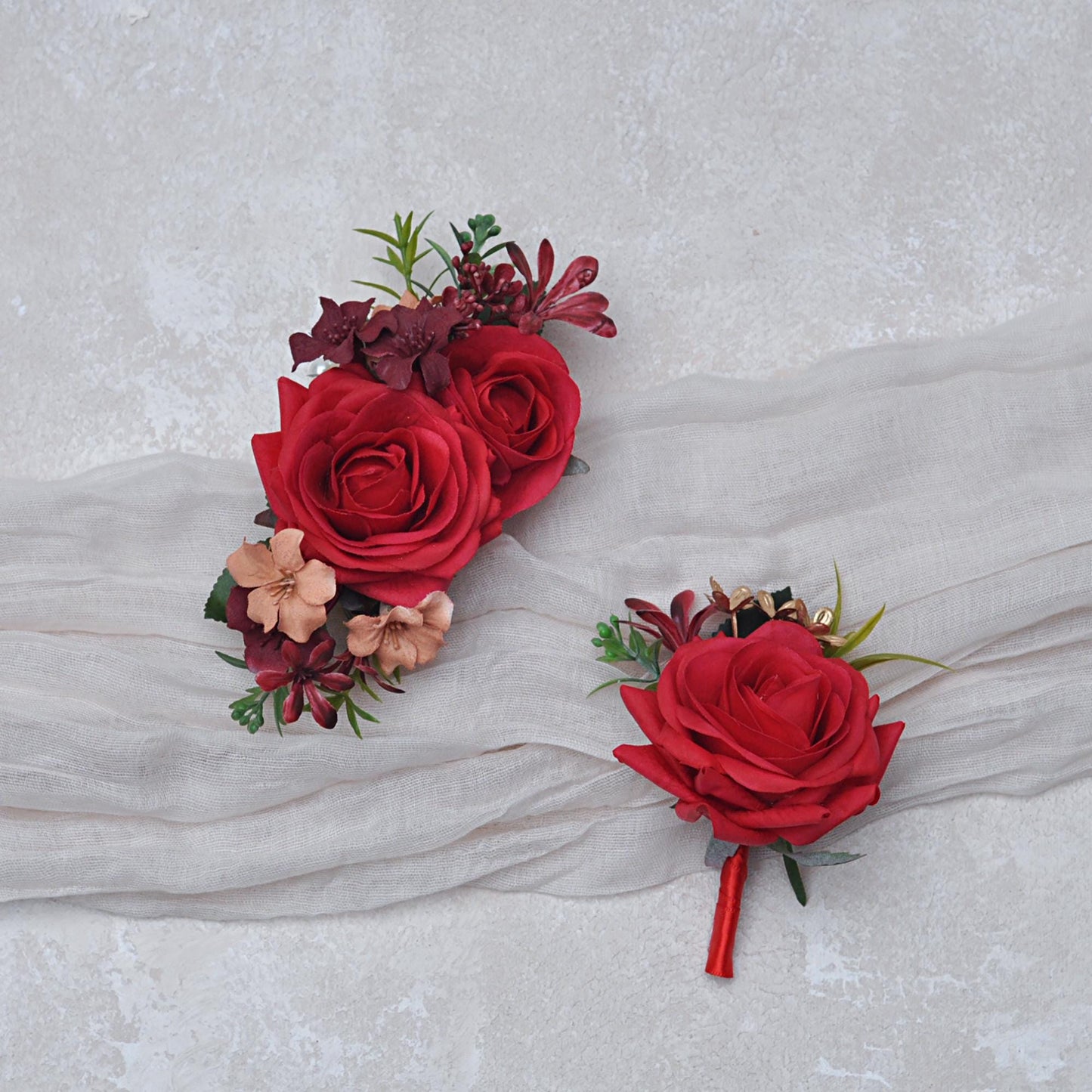 Big Real Touch Red Rose Pearl Bracelet Wrist Corsage Bridesmaid Gift for Mom, Wedding Bridal Accessories, Best Man Boutonniere Prom Gift