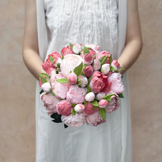 Silk Dusty Pink Peony Bouquet, Self Dyed Dusty Pink Wedding Bouquet, Double Peony Bouquet, Rustic Peony Bouquet, Princess Peony Gift For Her