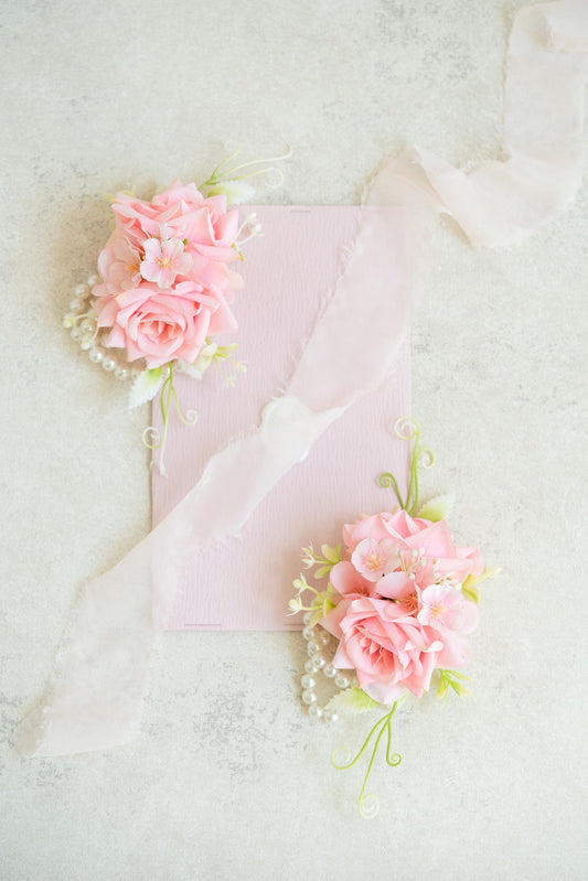 Classic Pink Rose Pearl Bracelet Wrist Corsage Gift for Her Rustic Wedding Bridal Accessories, Bridesmaid Gift, Prom Gift, Beach Swag