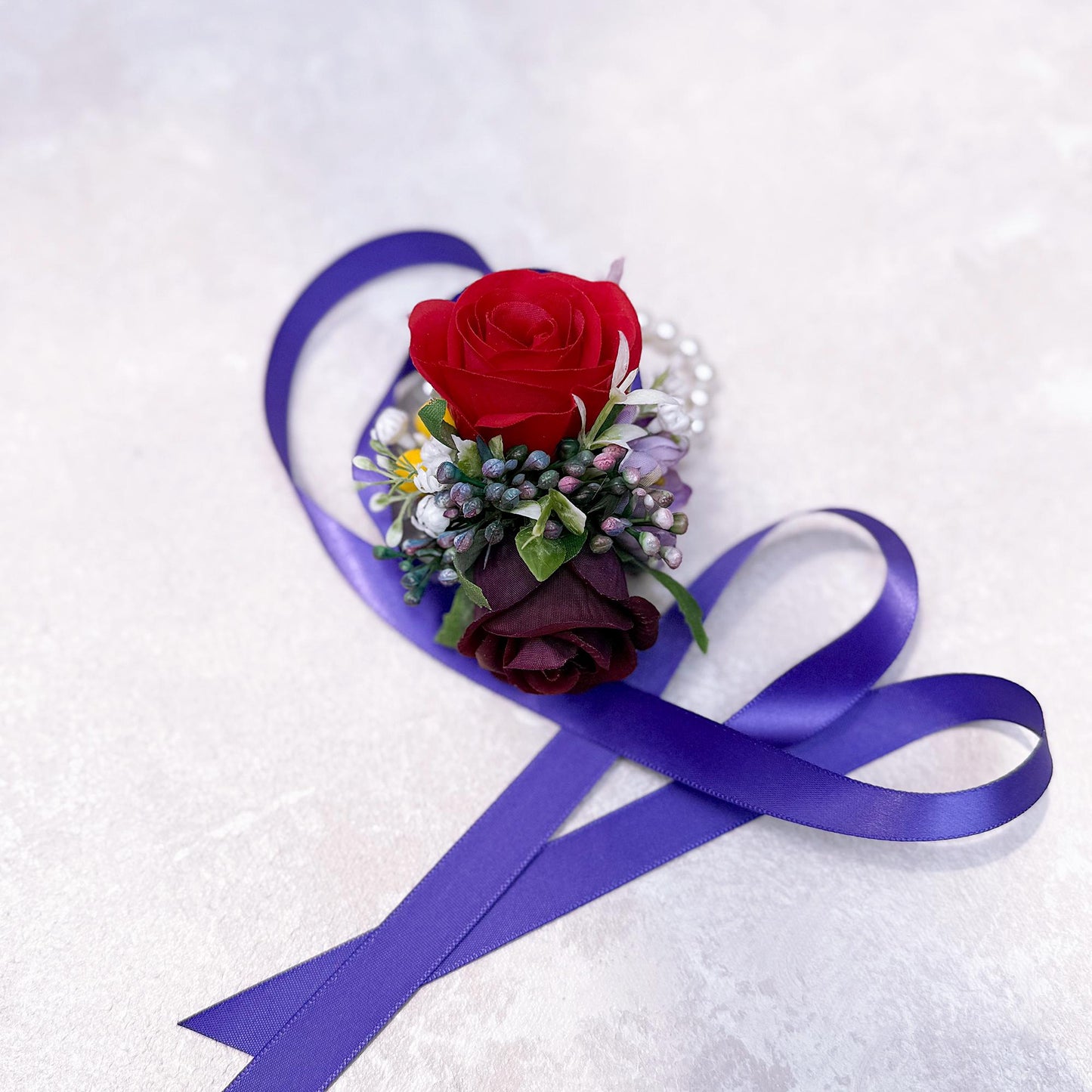 Real Touch Purple-Red Rose Pearl Bracelet Wrist Corsage Gift For Her Wedding, Bridesmaid, Prom Gift, Mom, Boho Swag Bridal Accessories