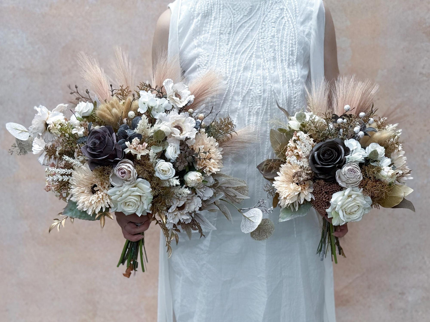 Chic Dried Wildflower Bridal Bouquet With Retro Eucalyptus And Peony Accents, Best Gift For Fall Wedding, Bridal Bouquet, Bridesmaid Bouquet