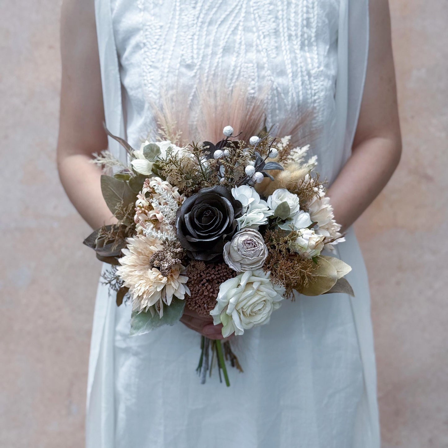Chic Dried Wildflower Bridal Bouquet With Retro Eucalyptus And Peony Accents, Best Gift For Fall Wedding, Bridal Bouquet, Bridesmaid Bouquet