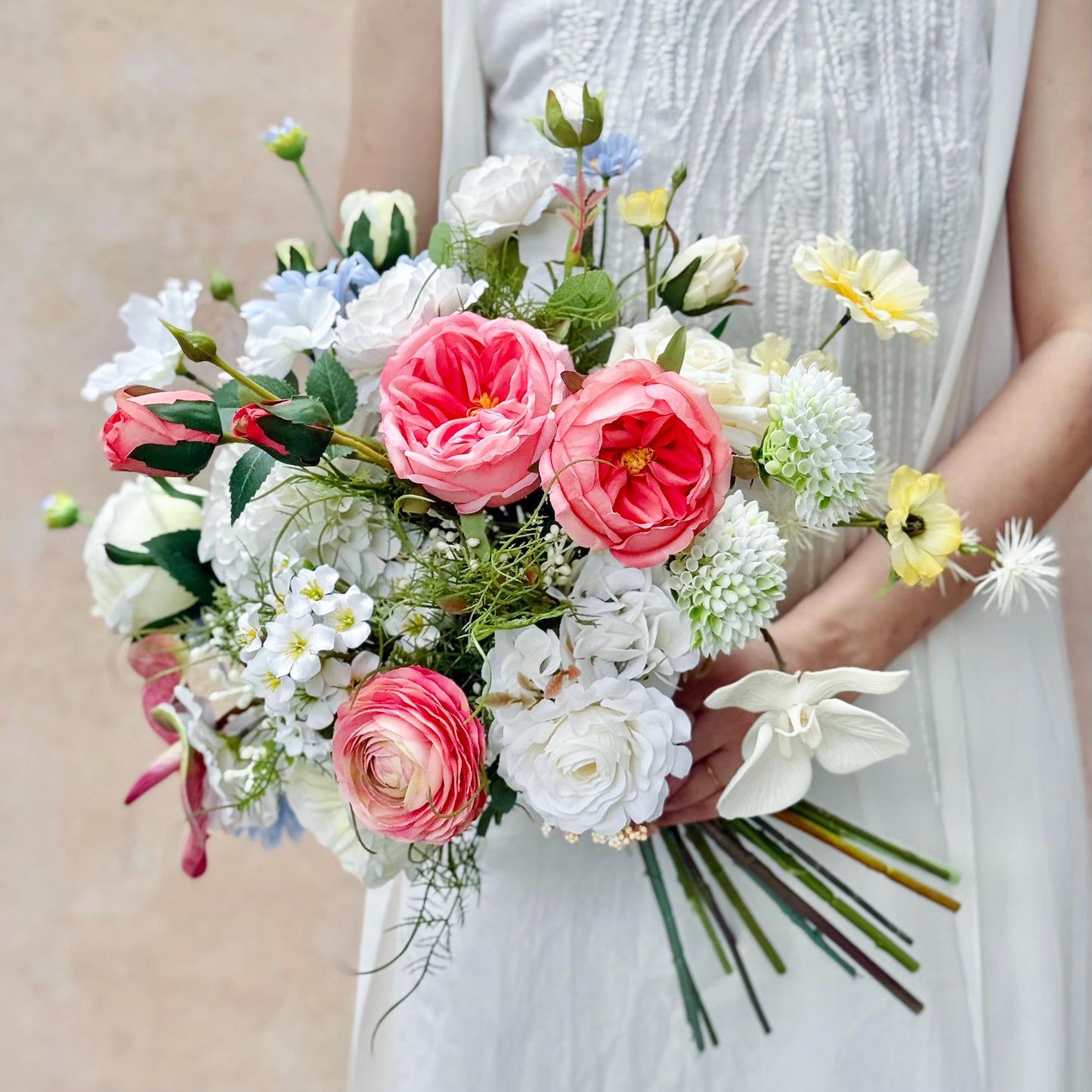 Large Peony Rose Garden Wedding Bridal Bouquet, Ivory White Rose Bridesmaid Bouquet, Wildflower Bouquet For Home Decor, Bridal Accessorie