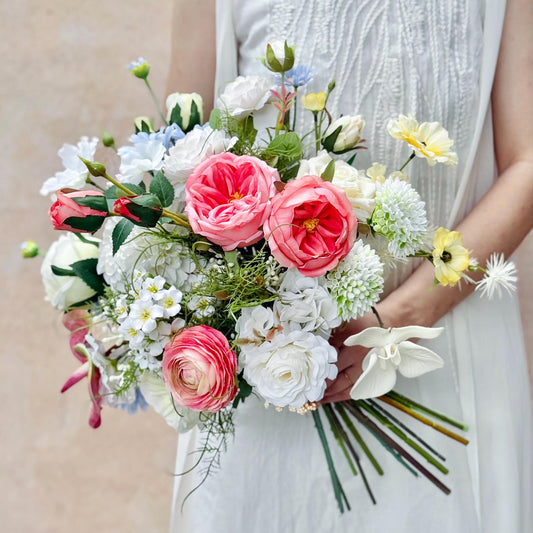 Large Peony Rose Garden Wedding Bridal Bouquet, Ivory White Rose Bridesmaid Bouquet, Wildflower Bouquet For Home Decor, Bridal Accessorie