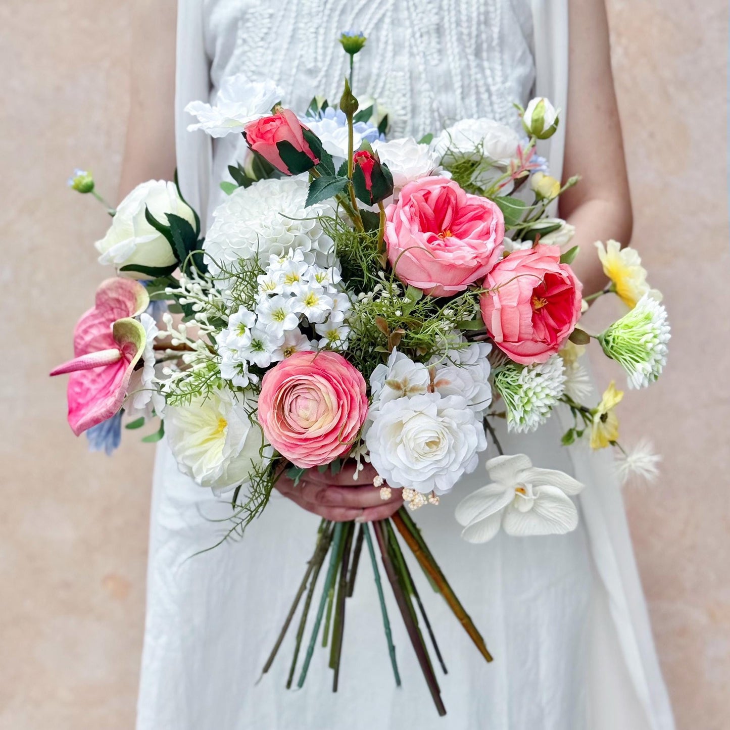 Large Peony Rose Garden Wedding Bridal Bouquet, Ivory White Rose Bridesmaid Bouquet, Wildflower Bouquet For Home Decor, Bridal Accessorie