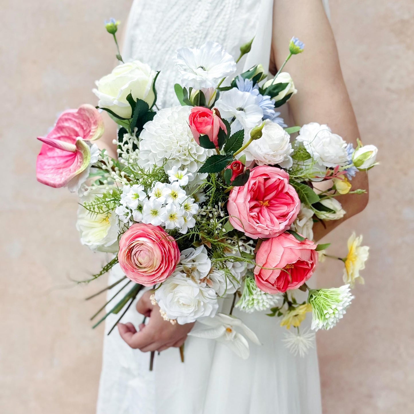 Large Peony Rose Garden Wedding Bridal Bouquet, Ivory White Rose Bridesmaid Bouquet, Wildflower Bouquet For Home Decor, Bridal Accessorie