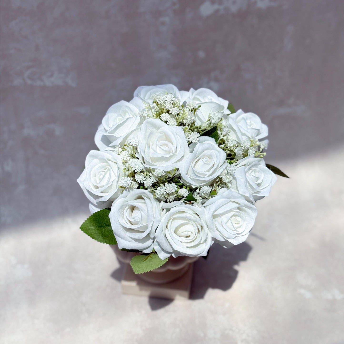 Rustic White Rose Bridal Bouquet With Baby's Breath Collection, White Wedding Bouquet, White Bridesmaid Bouquet Gifts For Her Bridal Shower