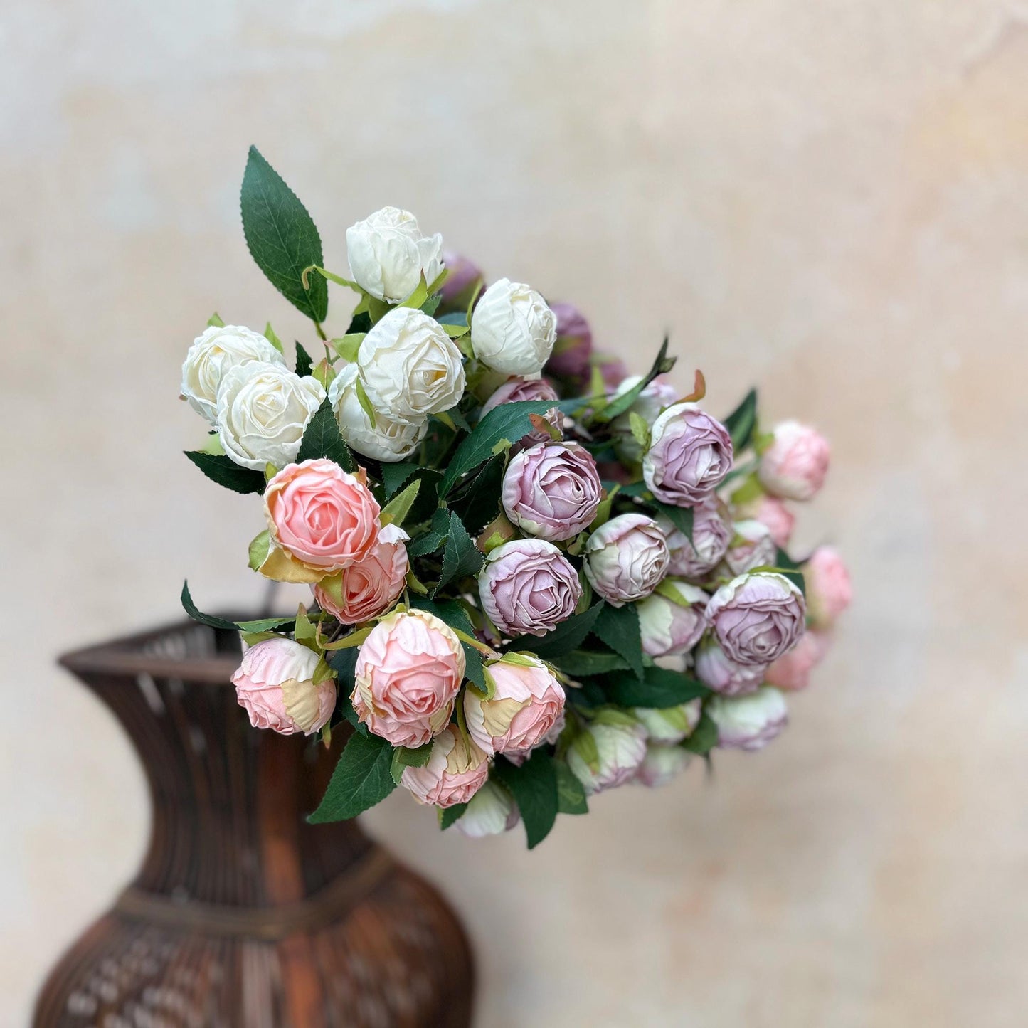 Faux Peony Branch - Champagne Pink Peony Branch for Home Decor, DIY Floral Arrangements for Wedding, Centerpiece, Home Decor, Gift for Her