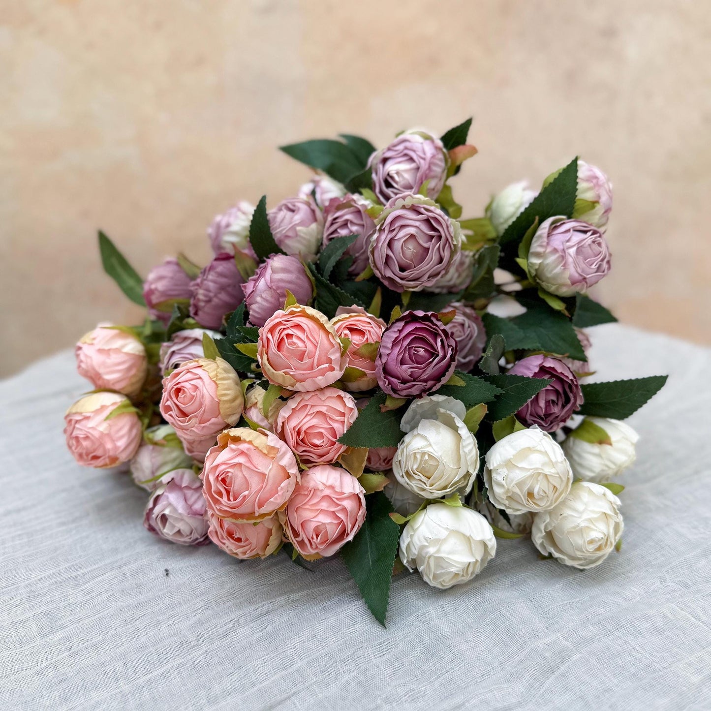 Faux Peony Branch - Champagne Pink Peony Branch for Home Decor, DIY Floral Arrangements for Wedding, Centerpiece, Home Decor, Gift for Her