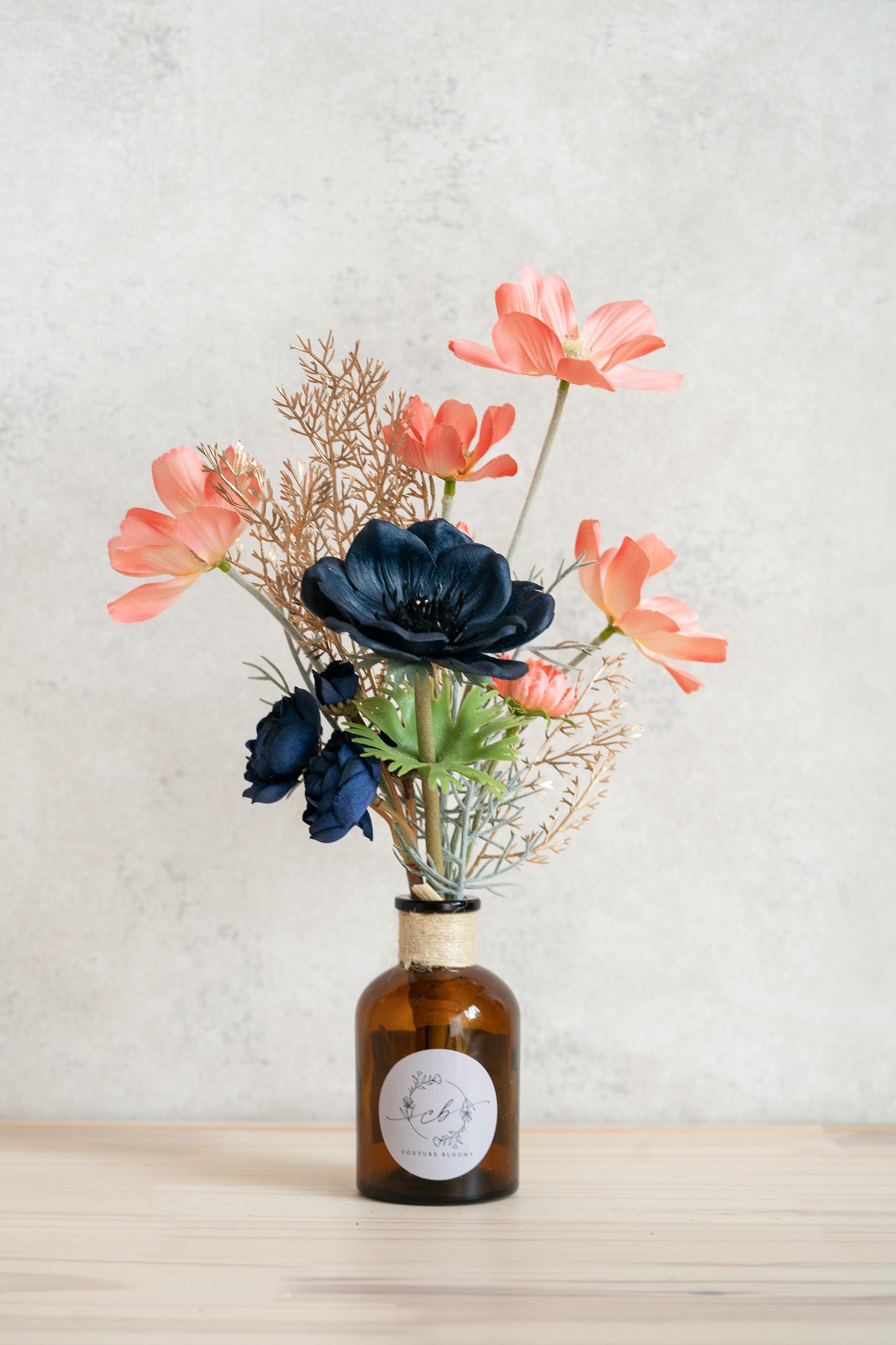 3 Bunches Real Touch Navy Anemones Flower Bouquet Gift, Coral Cosmos Bouquet, Faux Floral Arrangements For Home Decor, Bridesmaids Gift