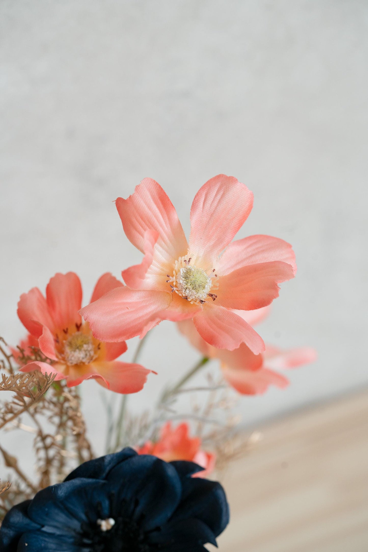 3 Bunches Real Touch Navy Anemones Flower Bouquet Gift, Coral Cosmos Bouquet, Faux Floral Arrangements For Home Decor, Bridesmaids Gift