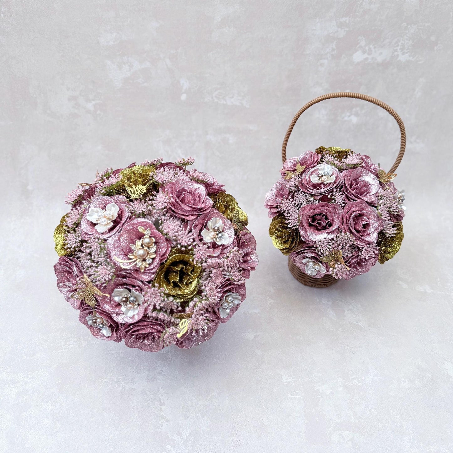 Glitter Rose Bouquet Box, Her Quinceañera Celebration, Gold Dusty Pink Rose Bridal Bouquet, Best Gift For Coming of Age 15, Bridesmaid Gift