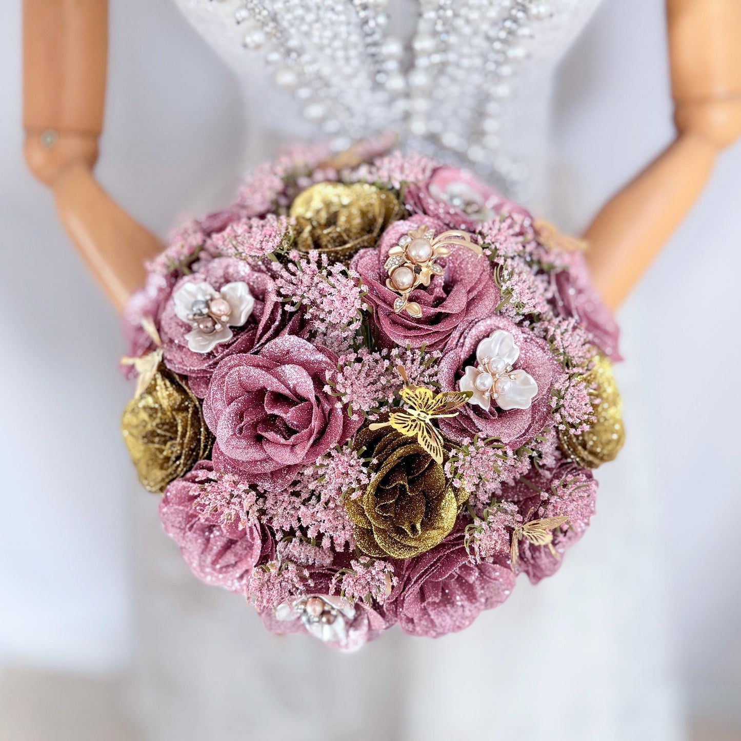 Glitter Rose Bouquet Box, Her Quinceañera Celebration, Gold Dusty Pink Rose Bridal Bouquet, Best Gift For Coming of Age 15, Bridesmaid Gift