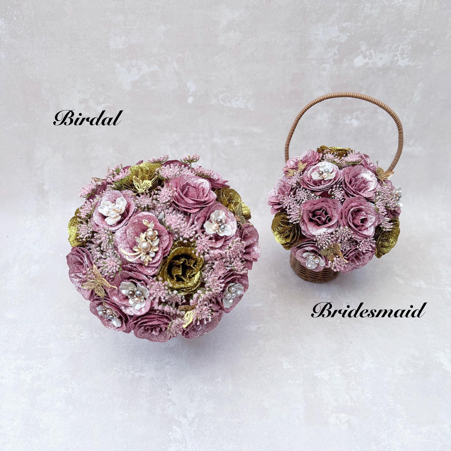 Glitter Rose Bouquet Box, Her Quinceañera Celebration, Gold Dusty Pink Rose Bridal Bouquet, Best Gift For Coming of Age 15, Bridesmaid Gift