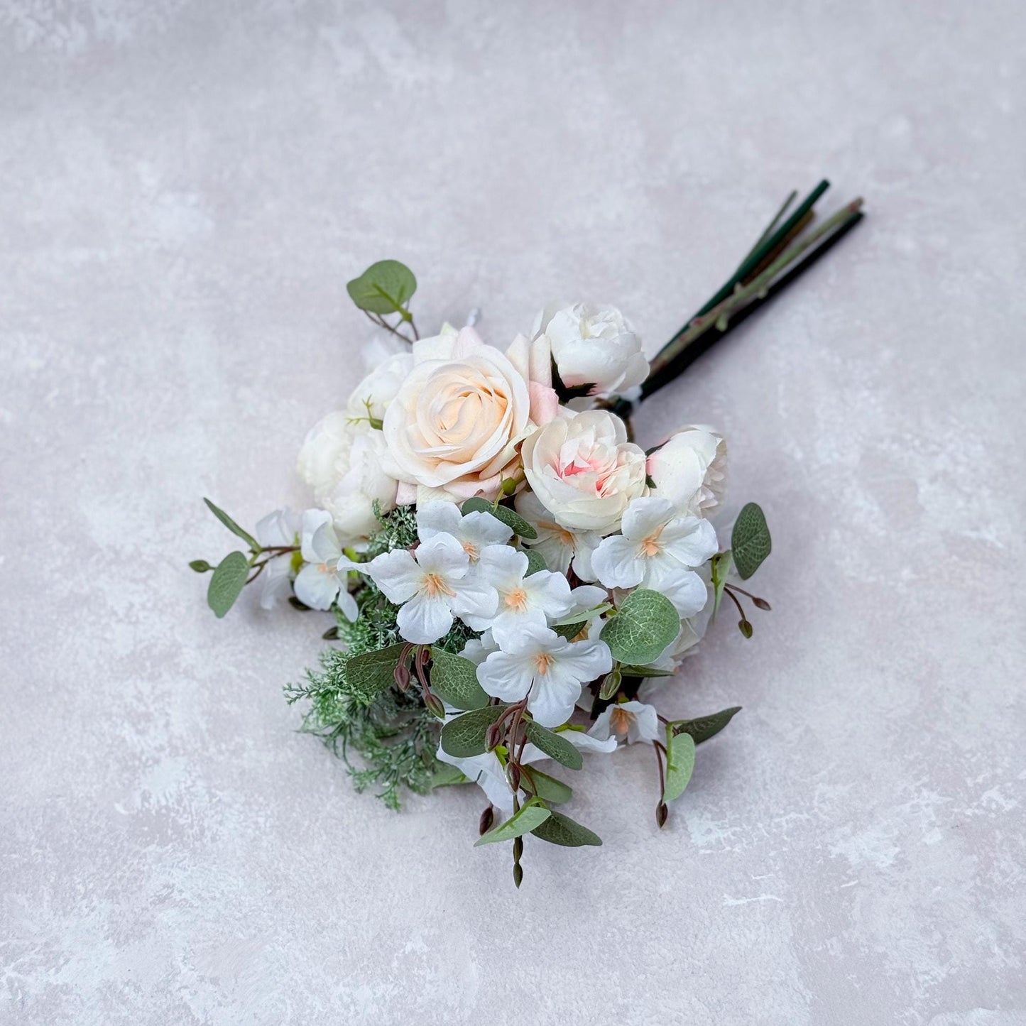 Small Rustic White Rose Bouquet - Real Touch Silk Peony Bouquet Gift, Champagne Pink Bouquet, Wedding DIY Home Table Centerpiece,Cake Topper