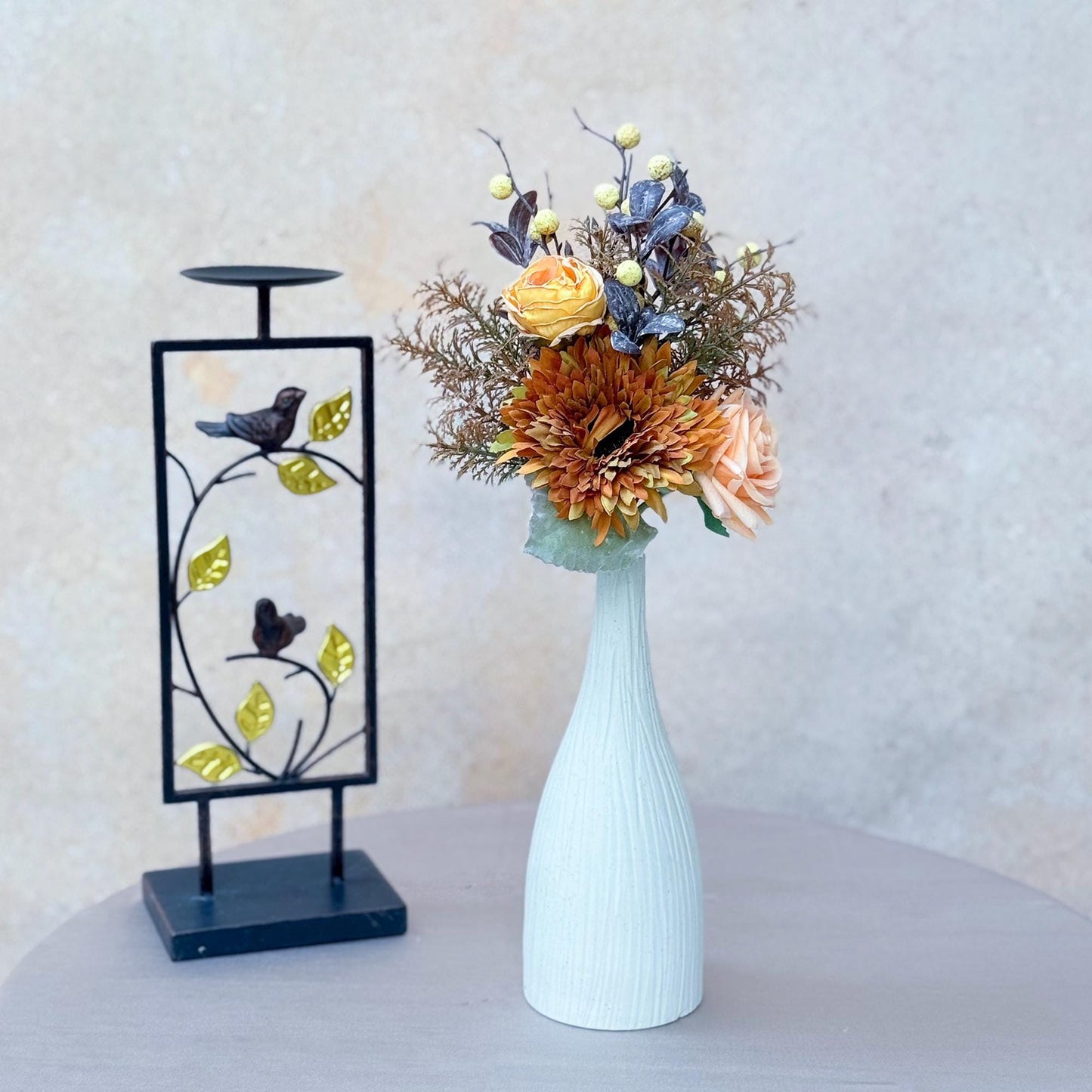 Autumn Sunflower Bouquet - Rustic Real Touch Turmeric Yellow Rose Bouquet, Burnt Peony Bouquet, Gift for Her, Home Decor, Table Centerpiece