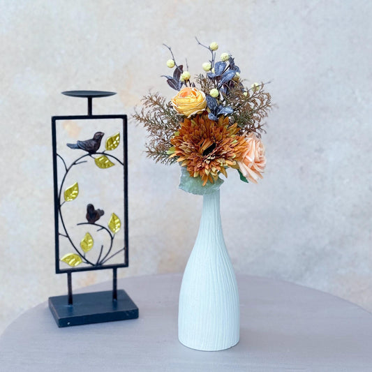 Autumn Sunflower Bouquet - Rustic Real Touch Turmeric Yellow Rose Bouquet, Burnt Peony Bouquet, Gift for Her, Home Decor, Table Centerpiece