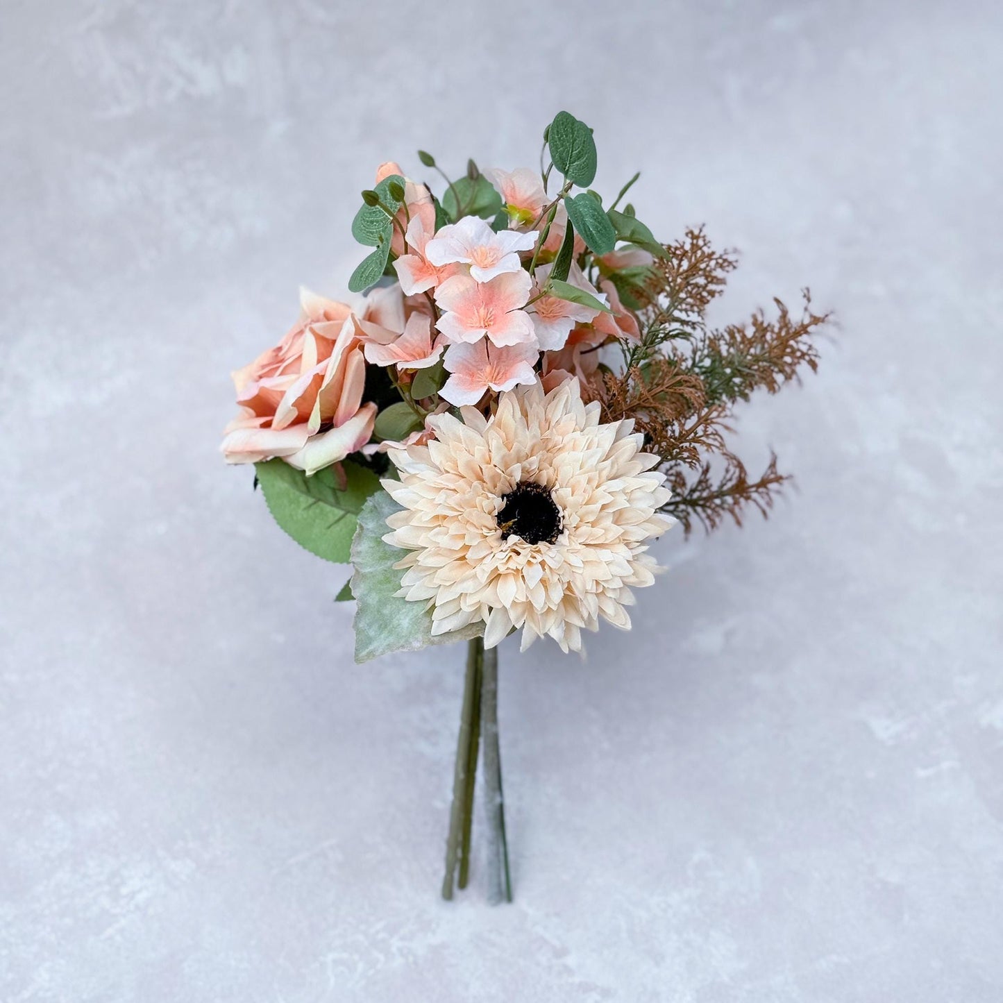 Small Rustic Cream White Sunflower Wedding Bouquet, Silk Champagne Pink Rose, Gift for Her, DIY Table Centerpiece Arrangements, Cake Topper