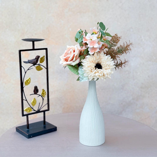 Small Rustic Cream White Sunflower Wedding Bouquet, Silk Champagne Pink Rose, Gift for Her, DIY Table Centerpiece Arrangements, Cake Topper