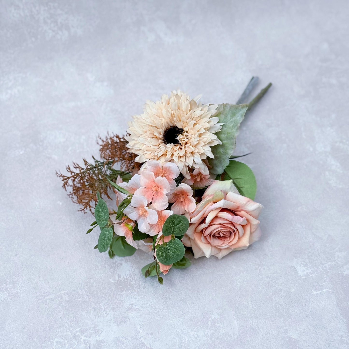 Small Rustic Cream White Sunflower Wedding Bouquet, Silk Champagne Pink Rose, Gift for Her, DIY Table Centerpiece Arrangements, Cake Topper