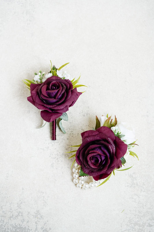 Real Touch Burgundy Red Pearl Bracelet Wrist Rose Corsage Gift For Mom, Bridesmaid, Wedding Bridal Accessories, Boho Boutonnieres Prom