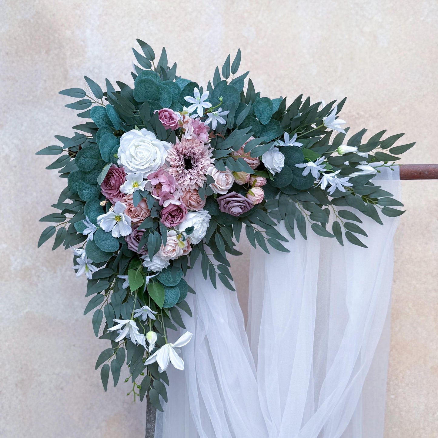 Customized Dusty Pink Wood Wedding Arch, Rustic White Ceremony Arbor Decor, Wreath Garland Arch Gift for Her Aisle Decor, Beach Wedding Swag