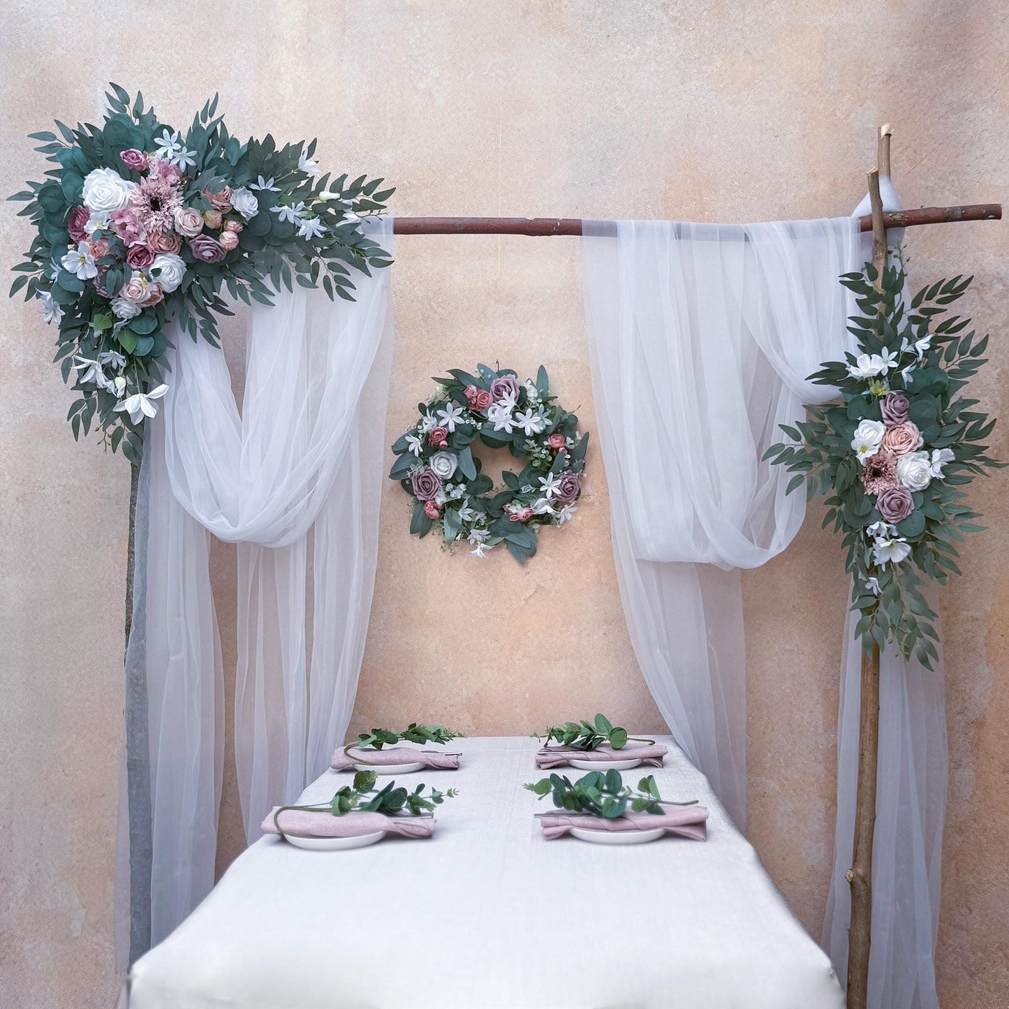 Customized Dusty Pink Wood Wedding Arch, Rustic White Ceremony Arbor Decor, Wreath Garland Arch Gift for Her Aisle Decor, Beach Wedding Swag