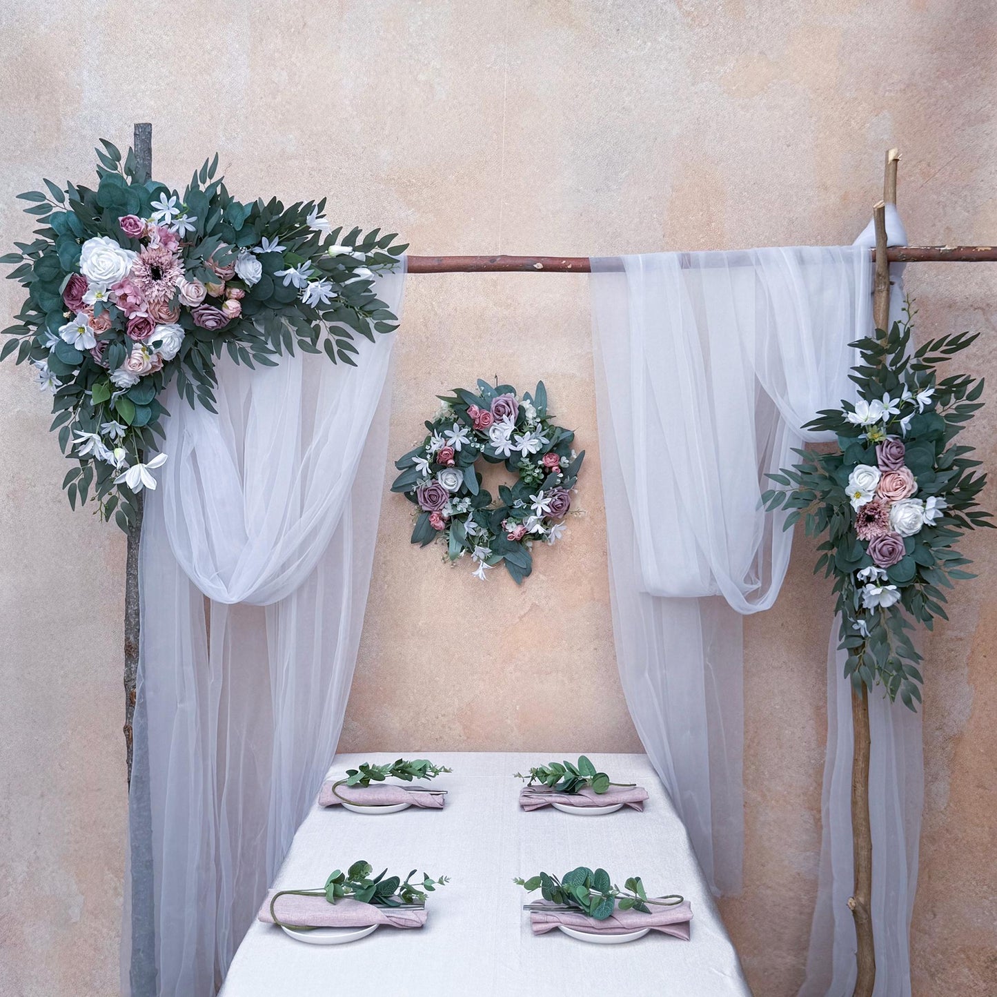 Customized Dusty Pink Wood Wedding Arch, Rustic White Ceremony Arbor Decor, Wreath Garland Arch Gift for Her Aisle Decor, Beach Wedding Swag