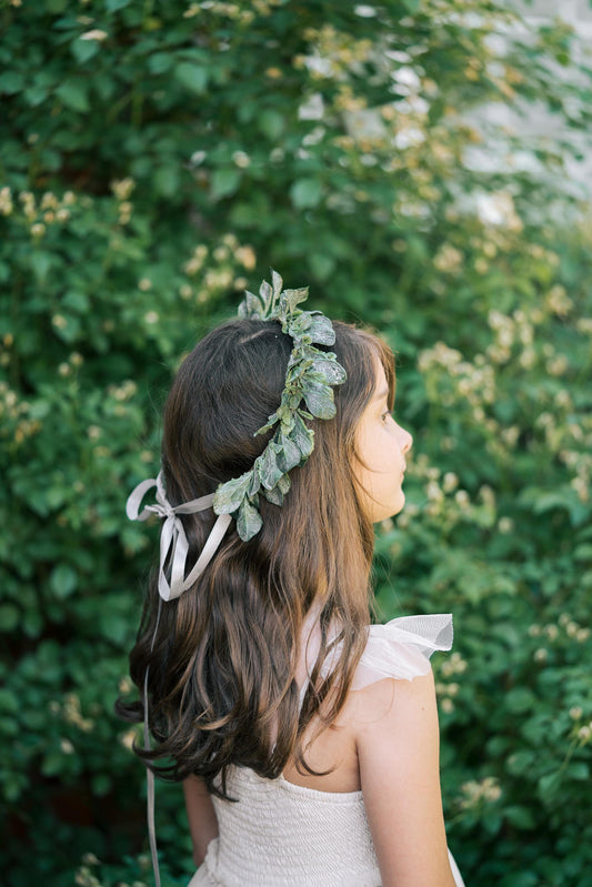 Dusty Olive Green Foliage Flower Crown, Flower Girl Headband, Gift for Her, Rustic Jungle Foliage Bridal Crown, Bridesmaid Gift