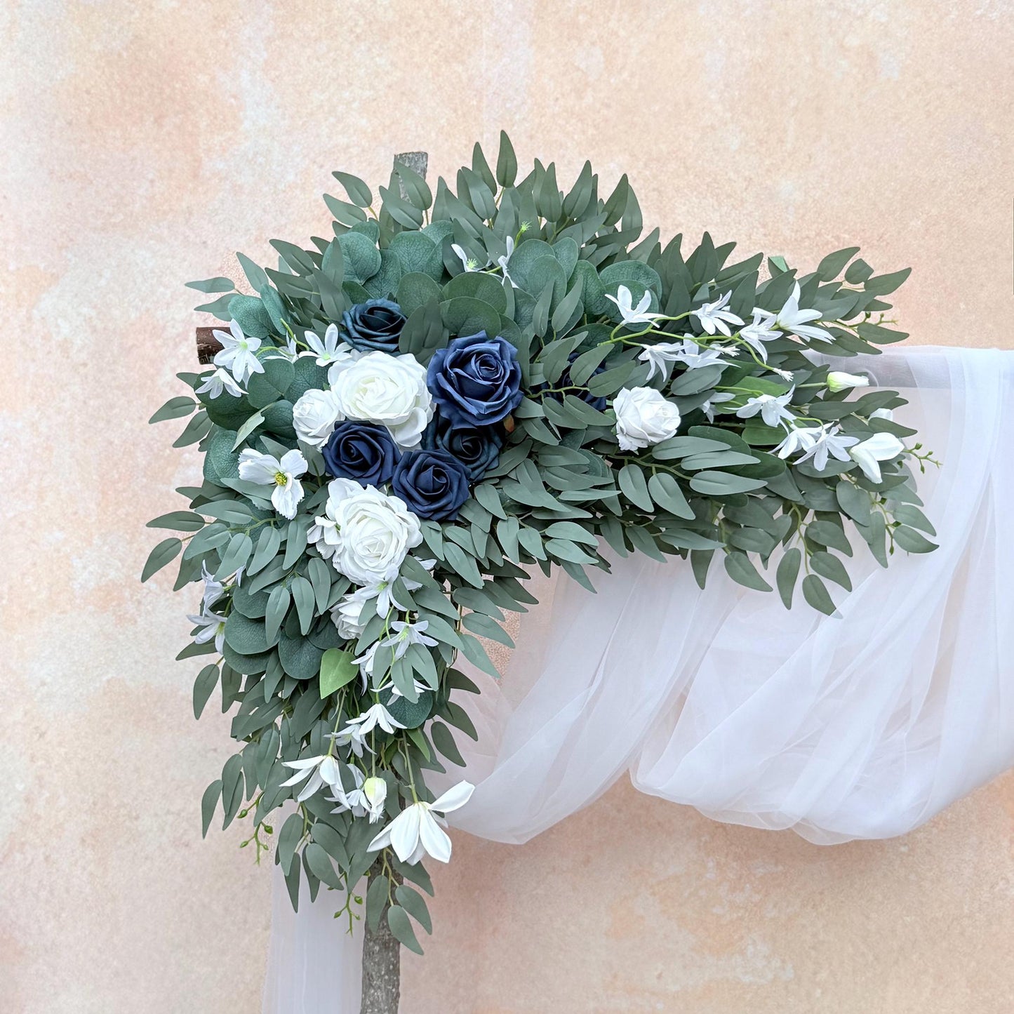 Nautical Navy Blue & White Rose Wedding Arch Arrangement, Rose Floral Arrangements, Wedding Ceremony Decor, Arch Garland, Beach Wedding Swag