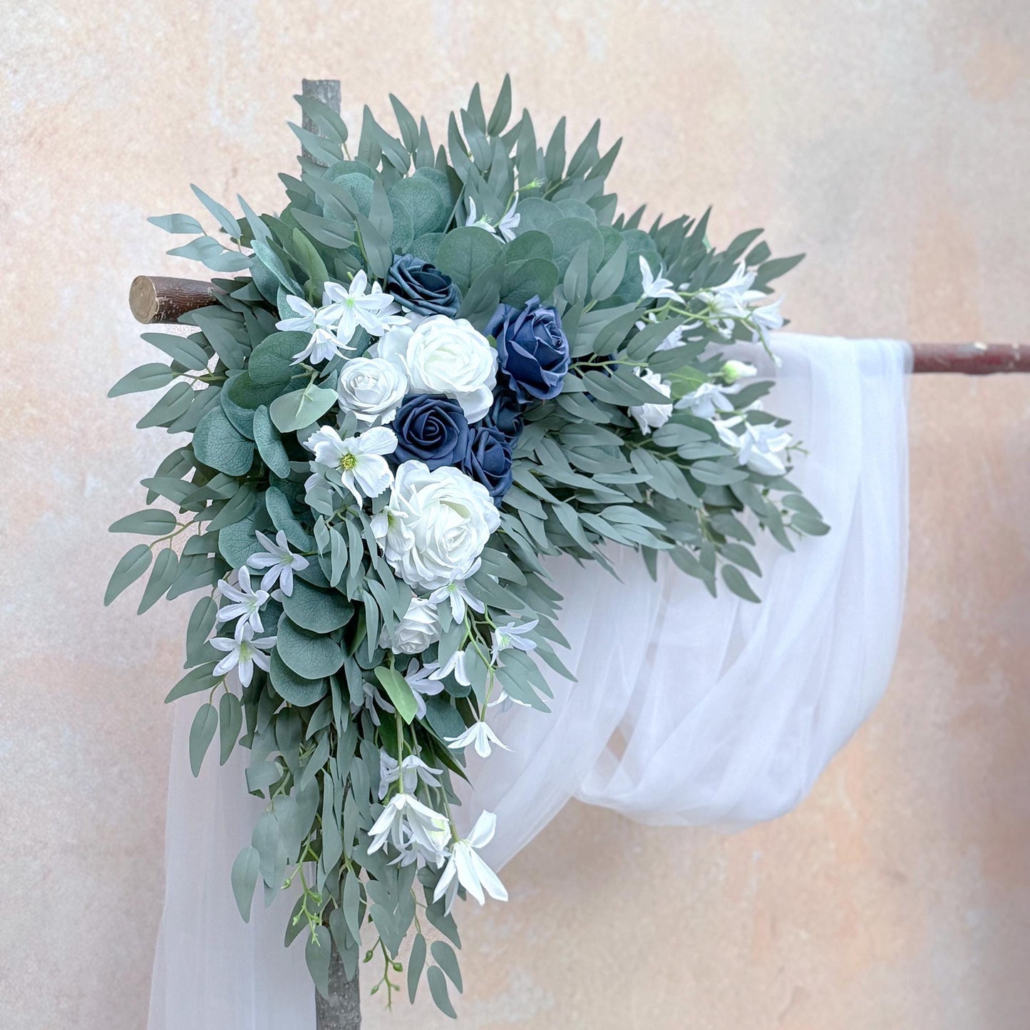 Nautical Navy Blue & White Rose Wedding Arch Arrangement, Rose Floral Arrangements, Wedding Ceremony Decor, Arch Garland, Beach Wedding Swag