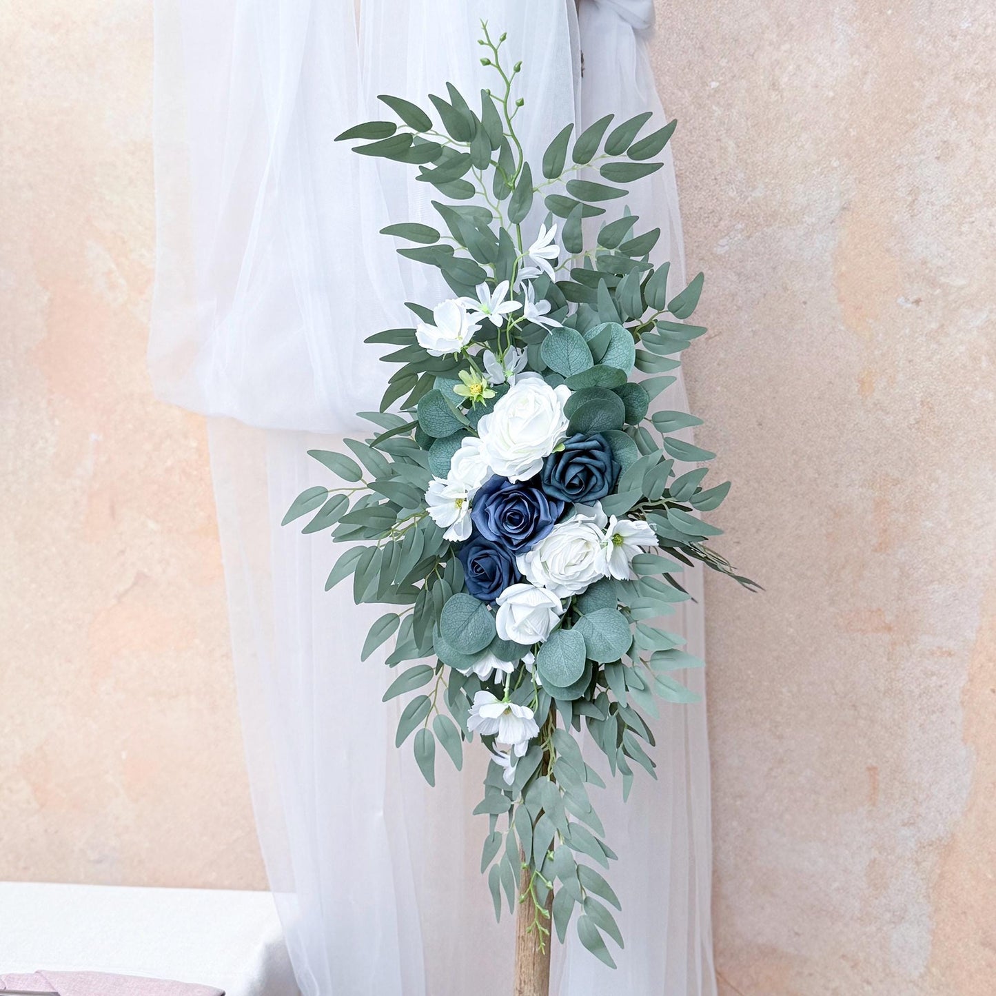 Nautical Navy Blue & White Rose Wedding Arch Arrangement, Rose Floral Arrangements, Wedding Ceremony Decor, Arch Garland, Beach Wedding Swag