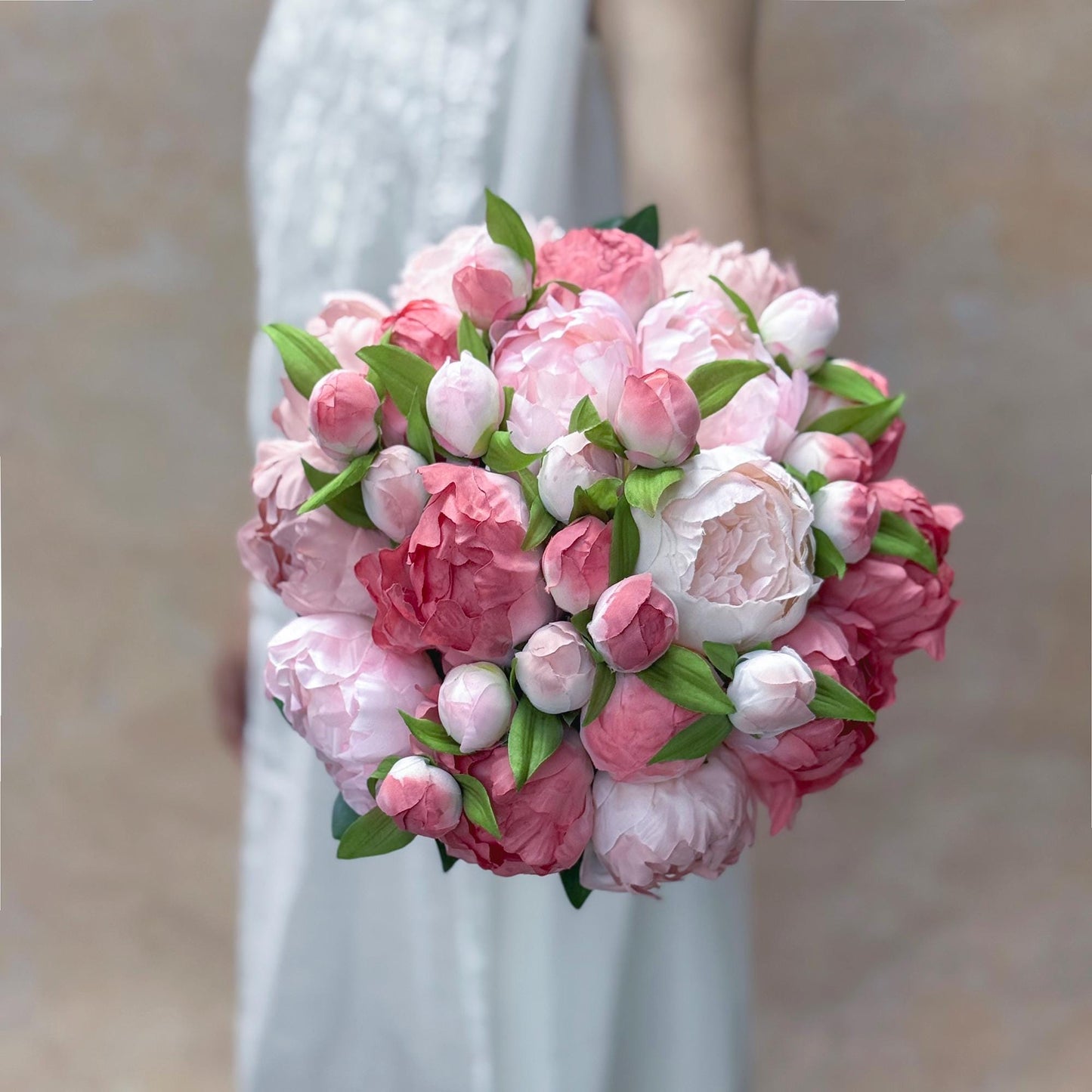 Silk Dusty Pink Peony Bouquet, Self Dyed Dusty Pink Wedding Bouquet, Double Peony Bouquet, Rustic Peony Bouquet, Princess Peony Gift For Her